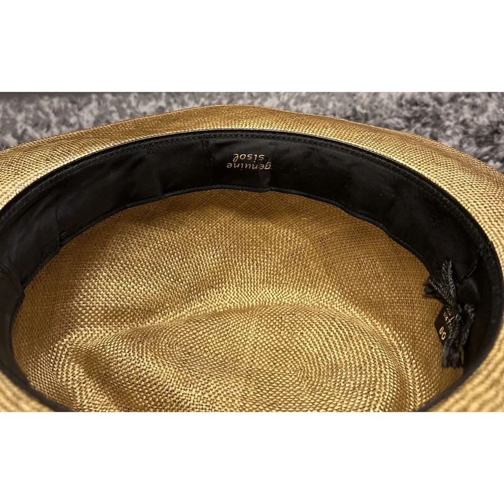 Borsalino Fedora Hat Mens 7 1/2 Beige Genuine Straw Suede Band Italy Classic